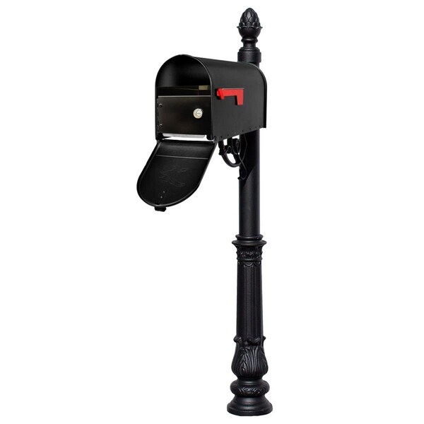 Lewiston E1 Economy Mailbox Locking Insert System with Ornate Base & Pineapple Finial, Black LPST-E1-LKIT-703-BLK - main
